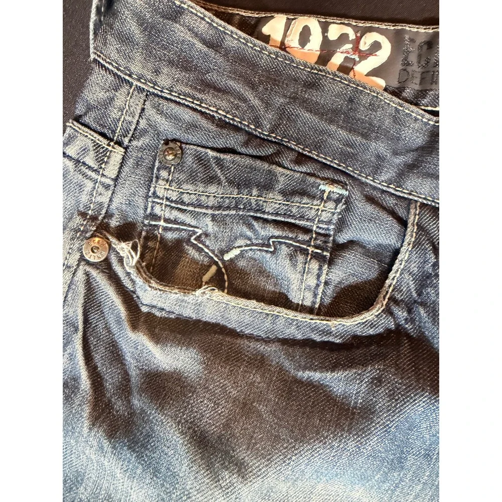 Ecko Unltd Relaxed Straight Leg Jeans Blue Whiskered Denim Sz 38 Y2K Streetwear